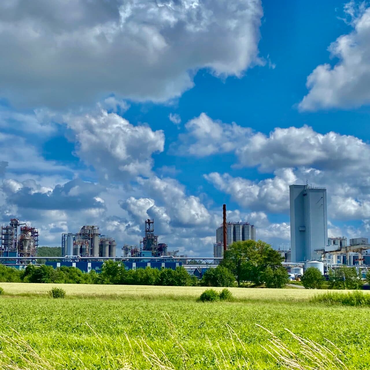 Industriängarna med fabriker i bakgrunden