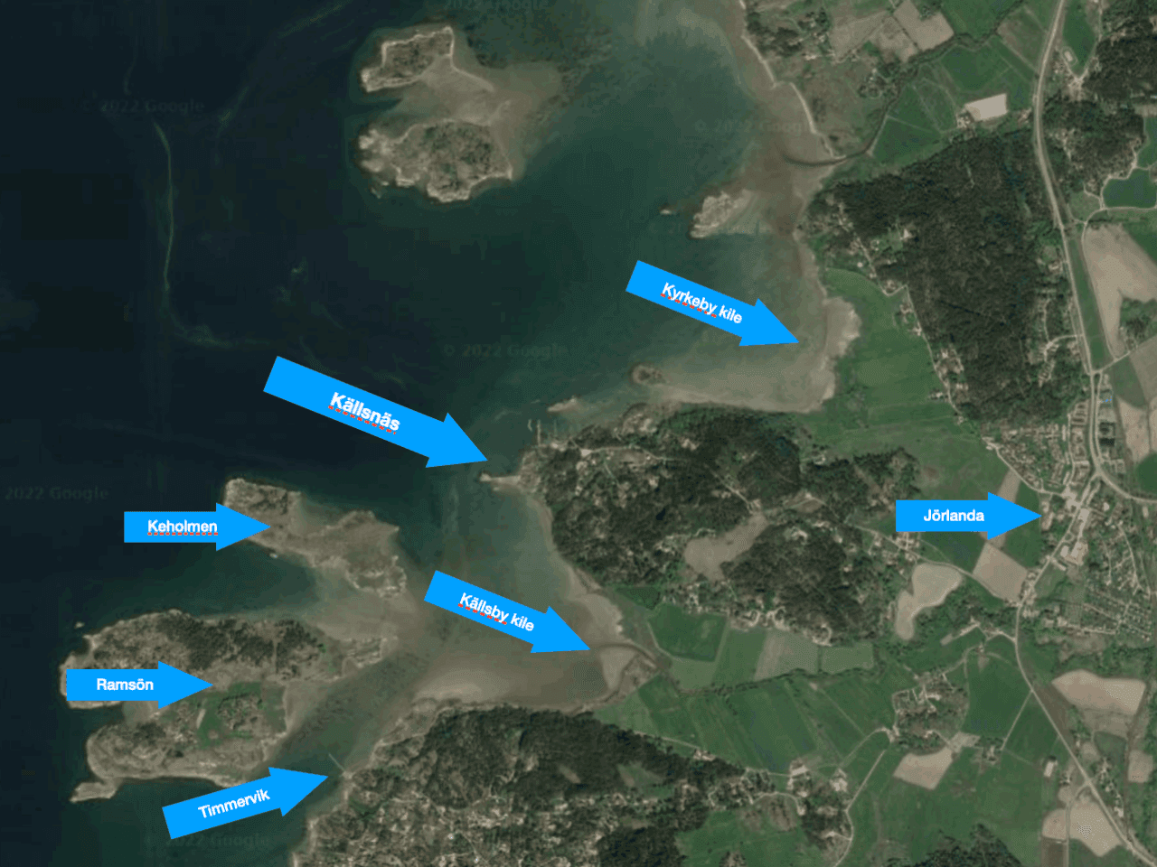 Karta över Källsnäs med omgivningar